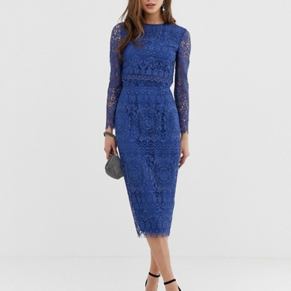 ASOS lace long sleeve midi pencil dress